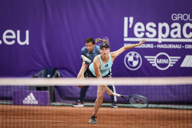 May 20, 2022 Strasbourg, France: Kaja Juvan (SLO) in action during 2022 Internationaux de Strasbourg TENNIS : Internationaux de Strasbourg IS22 - 20 05 2022 ElyxandroCegarra Panoramic 