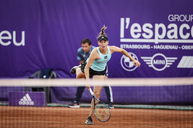 May 20, 2022 Strasbourg, France: Kaja Juvan (SLO) in action during 2022 Internationaux de Strasbourg TENNIS : Internationaux de Strasbourg IS22 - 20 05 2022 ElyxandroCegarra Panoramic 