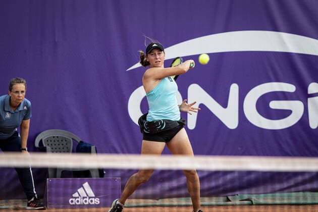 May 20, 2022 Strasbourg, France: Kaja Juvan (SLO) in action during 2022 Internationaux de Strasbourg TENNIS : Internationaux de Strasbourg IS22 - 20 05 2022 ElyxandroCegarra Panoramic 