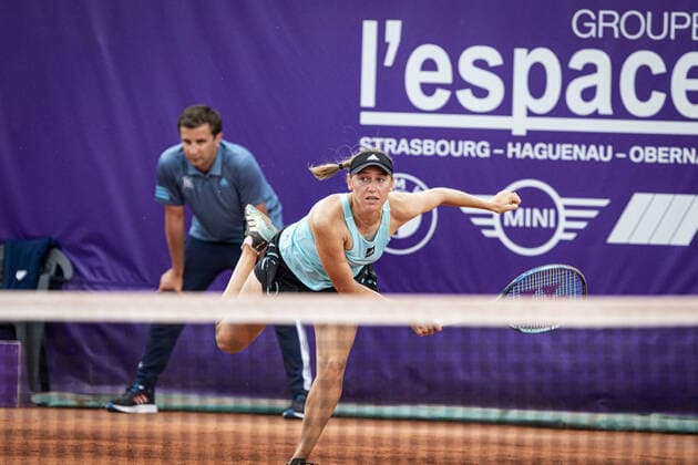 May 20, 2022 Strasbourg, France: Kaja Juvan (SLO) in action during 2022 Internationaux de Strasbourg TENNIS : Internationaux de Strasbourg IS22 - 20 05 2022 ElyxandroCegarra Panoramic 