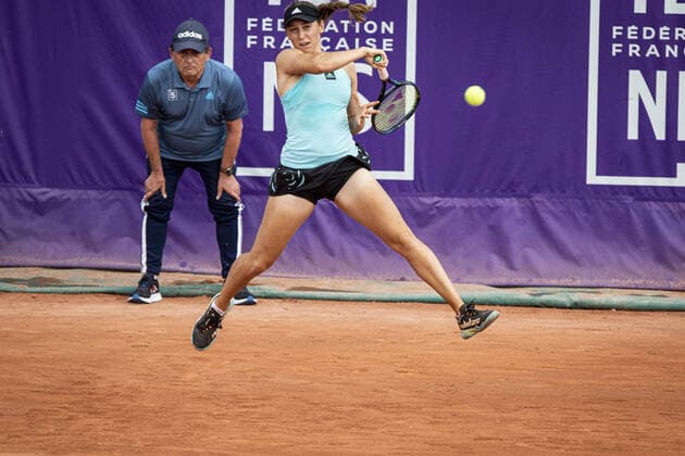May 20, 2022 Strasbourg, France: Kaja Juvan (SLO) in action during 2022 Internationaux de Strasbourg TENNIS : Internationaux de Strasbourg IS22 - 20 05 2022 ElyxandroCegarra Panoramic 