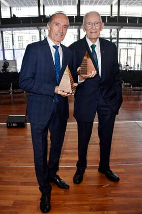 Eberhard Gienger and Hans Wilhelm Gäb at the presentation of the 2022 Golden Sports Pyramid at Deutsche Telekom AGs Berlin Representative Office, 20 05 2022 Foto:xN.xKubelkax xFuturexImage