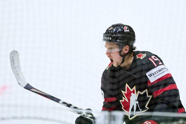Drake Batherson Nr. 19 of Canadacelebrates his goal, happy, laugh, celebration, 2-3 in the match CANADA - SWITZERLAND of the IIHF Ice hockey, Eishockey World Championship, WM, Weltmeisterschaft Group B in Helsinki, Finland, May 21, 2022, Season 2021 2022