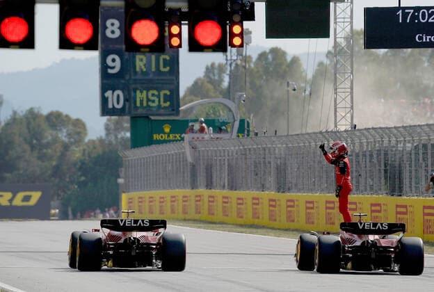F1 Pirelli Grand Prix of Spain 2022 21 05 2022, Circuit de Catalunya, Barcelona, F1 Pirelli Grand Prix of Spain 2022 , in the picture pole position for Charles Leclerc MCO , Scuderia Ferrari, 3 starting position for Carlos Sainz Jr ESP , Scuderia Ferrari nordphotoxGmbHx xBratic nph00250
