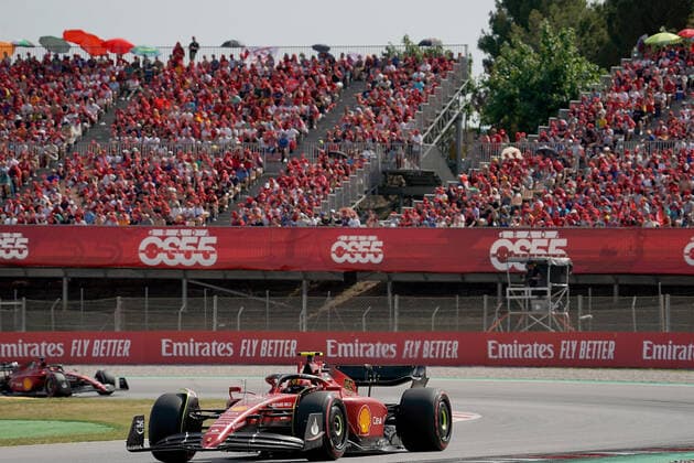F1 Pirelli Grand Prix of Spain 2022 21 05 2022, Circuit de Catalunya, Barcelona, F1 Pirelli Grand Prix of Spain 2022 , in picture Carlos Sainz Jr ESP , Scuderia Ferrari, Charles Leclerc MCO , Scuderia Ferrari nordphotoxGmbHx xBratic nph00250