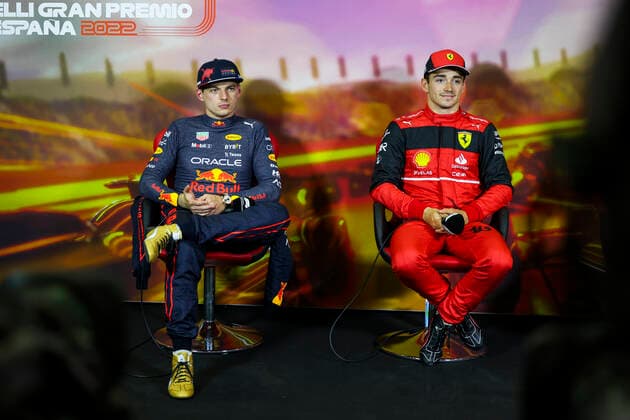 1 Max Verstappen NLD, Oracle Red Bull Racing , 16 Charles Leclerc MCO, Scuderia Ferrari , F1 Grand Prix of Spain at Circuit de Barcelona Catalunya on May 21, 2022 in Barcelona, Spain Photo by HOCH ZWEI Barcelona Spain