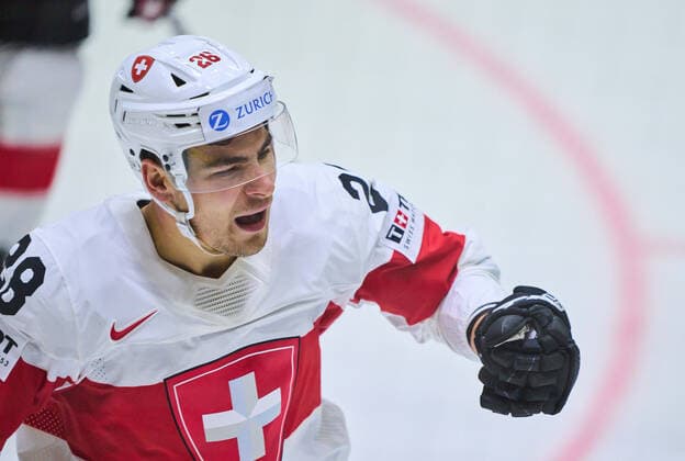 Timo Meier Nr. 28 of Switzerland celebrates his 3-6 goal, happy, laugh, celebration, in the match CANADA - SWITZERLAND of the IIHF Ice hockey, Eishockey World Championship, WM, Weltmeisterschaft Group B in Helsinki, Finland, May 21, 2022, Season 2021 2022