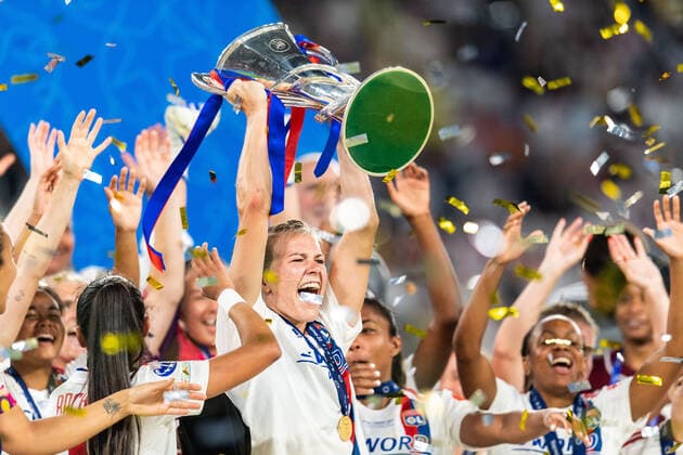 220521 Ada Hegerberg of Lyon celebrates winning the UEFA Womens Champions League final match between Barcelona and Lyon on May 21, 2022 in Turin Photo Vegard Grott BILDBYRAN kod VG VG0273 bbeng champions league finale final final mesterligaen dam football fotball fotboll soccer fcb barcelona lyon olympique lyonnais torino Jubel,  Copyright: VEGARDxGRoTT BB220521VG086