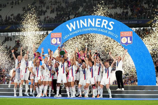 Photo Spada LaPresse May 21 , 2022 - Turin ,Italy Soccer Bercelona vs Lyon- UEFA Women s Champions League Final 2021 2022 In the photo : lyon players celebrates winning the trophy  Copyright: xSpada LaPressex