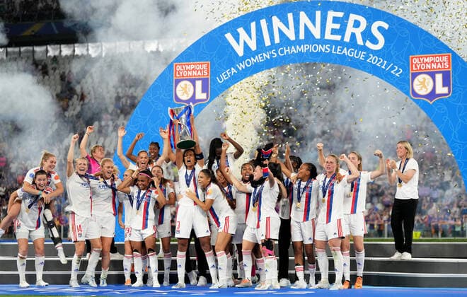 Photo Spada LaPresse May 21 , 2022 - Turin ,Italy Soccer Bercelona vs Lyon- UEFA Women s Champions League Final 2021 2022 In the photo : lyon players celebrates winning the trophy  Copyright: xSpada LaPressex