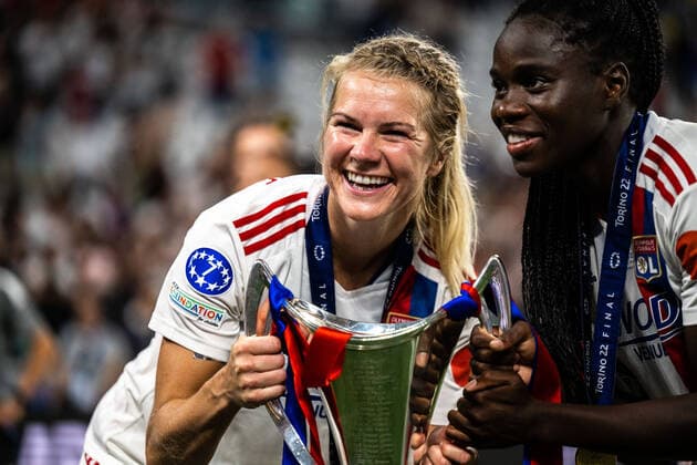 220521 Ada Hegerberg of Lyon celebrates winning the UEFA Womens Champions League final match between Barcelona and Lyon on May 21, 2022 in Turin Photo Vegard Grott BILDBYRAN kod VG VG0273 bbeng champions league finale final final mesterligaen dam football fotball fotboll soccer fcb barcelona lyon olympique lyonnais torino Jubel,  Copyright: VEGARDxGRoTT BB220521VG114