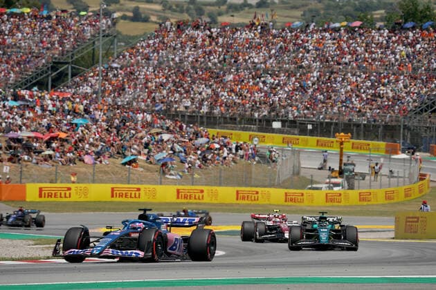 F1 Pirelli Grand Prix of Spain 2022 22 05 2022, Circuit de Catalunya, Barcelona, F1 Pirelli Grand Prix of Spain 2022 , in picture Fernando Alonso ESP , Alpine F1 Team, Lance Stroll CAN , Aston Martin Aramco Cognizant Formula One Team, Guanyu Zhou CHN , Alfa Romeo Racing ORLEN nordphotoxGmbHx xBratic nph00250