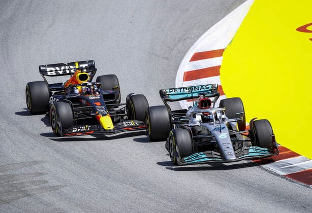 63 George Russell GBR, Mercedes AMG Petronas F1 Team , 1 Max Verstappen NLD, Oracle Red Bull Racing , F1 Grand Prix of Spain at Circuit de Barcelona Catalunya on May 22, 2022 in Barcelona, Spain Photo by HOCH ZWEI Barcelona Spain
