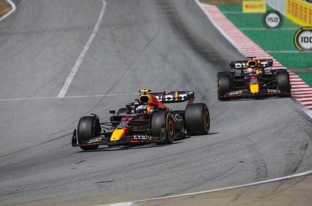 11 Sergio Perez MEX, Oracle Red Bull Racing , 1 Max Verstappen NLD, Oracle Red Bull Racing , F1 Grand Prix of Spain at Circuit de Barcelona Catalunya on May 22, 2022 in Barcelona, Spain Photo by HOCH ZWEI Barcelona Spain