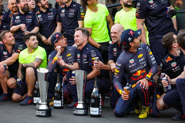 1 Max Verstappen NLD, Oracle Red Bull Racing , Christian Horner GBR, Oracle Red Bull Racing , Adrian Newey GBR, Oracle Red Bull Racing , 11 Sergio Perez MEX, Oracle Red Bull Racing , F1 Grand Prix of Spain at Circuit de Barcelona Catalunya on May 22, 2022 in Barcelona, Spain Photo by HOCH ZWEI Barcelona Spain