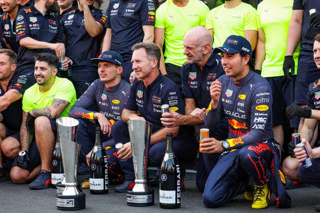 1 Max Verstappen NLD, Oracle Red Bull Racing , Christian Horner GBR, Oracle Red Bull Racing , Adrian Newey GBR, Oracle Red Bull Racing , 11 Sergio Perez MEX, Oracle Red Bull Racing , F1 Grand Prix of Spain at Circuit de Barcelona Catalunya on May 22, 2022 in Barcelona, Spain Photo by HOCH ZWEI Barcelona Spain