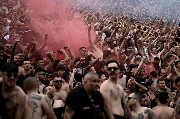 US Sassuolo v AC Milan - Serie A Fans of AC Milan show their support during the Serie A football match between US Sassuolo and AC Milan. Reggio Emilia Italy Copyright: xNicolòxCampox