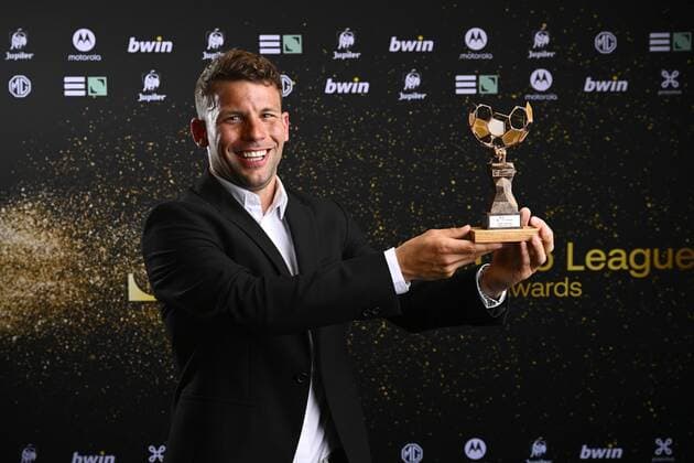 BRUSSEL, BELGIUM - MAY 23 : Lukas Van Eenoo player of the year 1B pictured during the Pro League Awards on May 23, 2022 in Brussel, Belgium, 23 05 2022 ( Pro League Awards 2021-2022 PhotoNews Panoramic 