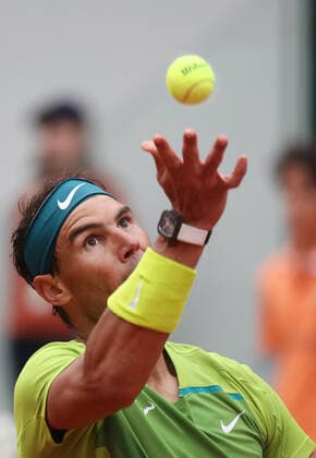 Fifth seeded Rafael Nadal of Spain returns the ball to Australian Jordan Thompson during their French Tennis Open match at Roland Garros near Paris, France, on Monday May 23, 2022. Nadal won 6-2, 6-2, 6-2.  PAR20220523126 MAYAxVIDON-WHITE