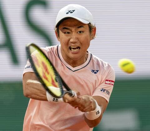 Tennis: French Open Yoshihito Nishioka of Japan plays against Novak Djokovic of Serbia in the first round of the French Open tennis tournament in Paris on May 23, 2022.  A14AA0001292896P