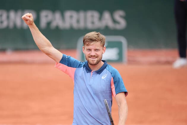Belgian David Goffin celebrates after winning a tennis match between Belgian Goffin ATP, Tennis Herren 48) and Czech Lehecka (ATP 71), in the first round of the men s singles of the Roland Garros French Open tennis tournament, in Paris, France, Tuesday 24 May 2022. This year s tournament takes place from 22 May to 5 June. BENOITxDOPPAGNE  x35450204x