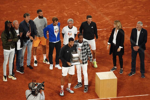 Hommage a Jo-Wilfried Tsonga (FRA) - Emotion - Gael Monfils (FRA) - Richard Gasquet (FRA) - Gilles Simon (FRA) - Benoit Paire (FRA) - Amelie Mauresmo - Gilles Moretton TENNIS : Roland-Garros - 24 05 2022 MichaelBaucher Panoramic 