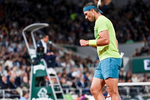 TENNIS - French Open 2022 PARIS,FRANCE,25.MAY.22 - TENNIS - ATP, Tennis Herren World Tour, French Open, Roland Garros, Grand Slam. Image shows the rejoicing of Rafael Nadal (ESP).  GEPAxpictures xPatrickxSteiner