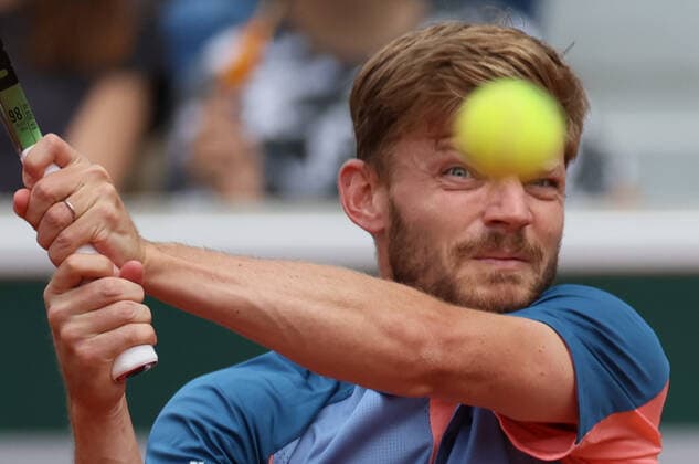 Belgian David Goffin returns the ball during a tennis match between Belgian Goffin ATP, Tennis Herren 48) and American Tiafoe (ATP 27), in the second round of the men s singles of the Roland Garros French Open tennis tournament, in Paris, France, Thursday 26 May 2022. This year s tournament takes place from 22 May to 5 June. BENOITxDOPPAGNE  x35516576x