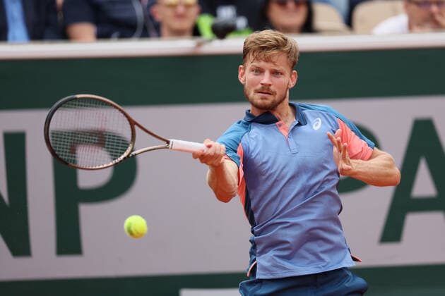 Belgian David Goffin returns the ball during a tennis match between Belgian Goffin ATP, Tennis Herren 48) and American Tiafoe (ATP 27), in the second round of the men s singles of the Roland Garros French Open tennis tournament, in Paris, France, Thursday 26 May 2022. This year s tournament takes place from 22 May to 5 June. BENOITxDOPPAGNE  x35518462x