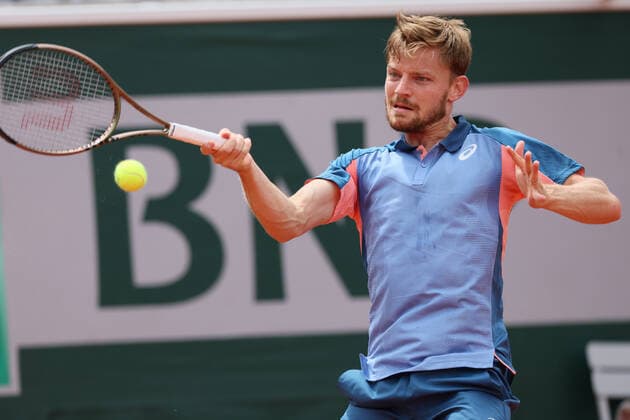 Belgian David Goffin returns the ball during a tennis match between Belgian Goffin ATP, Tennis Herren 48) and American Tiafoe (ATP 27), in the second round of the men s singles of the Roland Garros French Open tennis tournament, in Paris, France, Thursday 26 May 2022. This year s tournament takes place from 22 May to 5 June. BENOITxDOPPAGNE  x35518482x