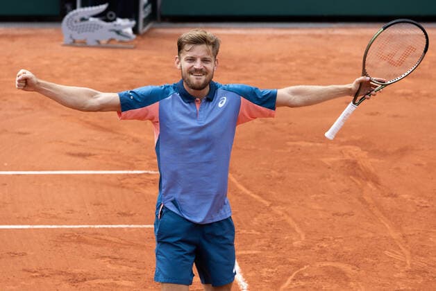 Belgian David Goffin spreads his arms as he celebrates winning a tennis match between Belgian Goffin ATP, Tennis Herren 48) and American Tiafoe (ATP 27), in the second round of the men s singles of the Roland Garros French Open tennis tournament, in Paris, France, Thursday 26 May 2022. This year s tournament takes place from 22 May to 5 June. BENOITxDOPPAGNE  x35520114x