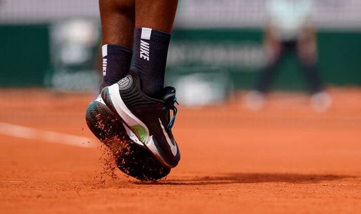 Mandatory Credit: Photo by Dave Shopland Shutterstock (12958165bf) The Nike shoes of Frances Tiafoe from USA French Open Tennis, Day 5, Roland Garros, Paris, France - 26 May 2022 French Open Tennis, Day 5, Roland Garros, Paris, France - 26 May 2022  Copyright: xDavexShopland Shutterstockx 12958165bf