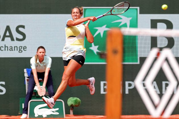 26th May 2022; Roland Garros, Paris, France: French Open Tennis tournament: Madison Keys (USA) plays a forehand return to Caroline Garcia (FRA)  ActionPlus12393076 JonxBromley