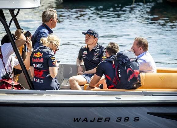 MONTE CARLO Max Verstappen Oracle Red Bull Racing arrives by boat in the paddock ahead of practice 1 for the F1 Grand Prix of Monaco at Circuit de Monaco on May 27, 2022 in Monte Carlo, Monaco REMKO DE WAAL F1 Grand Prix of Monaco practice 1 2022 xVIxANPxSportx xxANPxIVx 449382781 originalFilename: 449382781.jpg