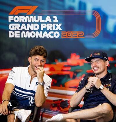 MONTE CARLO Pierre Gasly AlphaTauri and Max Verstappen Oracle Red Bull Racing during a press conference prior to practice 1 for the F1 Grand Prix of Monaco at Circuit de Monaco on May 27, 2022 in Monte Carlo, Monaco REMKO DE WAAL F1 Grand Prix of Monaco practice 1 2022 xVIxANPxSportx xxANPxIVx 449385652 originalFilename: 449385652.jpg