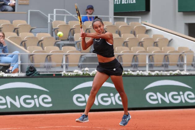 27th May 2022; Roland Garros, Paris, France: French Open Tennis tournament: Leylah Fernandez return cross court against Belinda Bencic (SUI)  ActionPlus12393140 JonxBromley