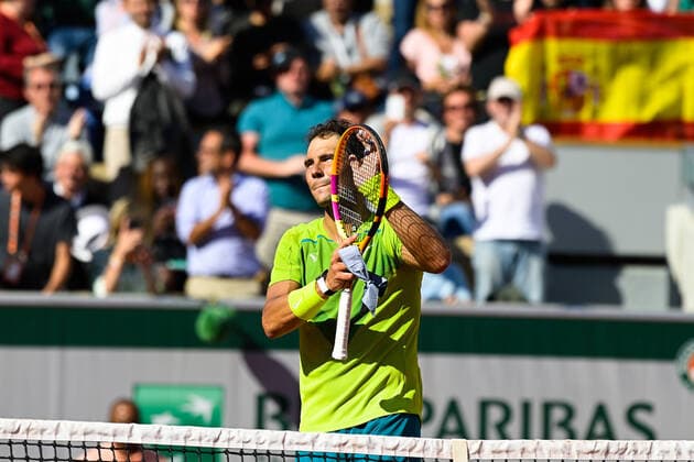 Attitude - Joie de Rafael Nadal ( Espagne ) TENNIS : Roland Garros 2022 - Internationaux de France - 27 05 2022 FedericoPestellini Panoramic 