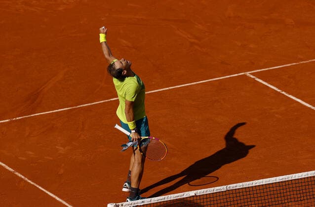 Mandatory Credit: Photo by Ella Ling Shutterstock (12956278ba) Rafael Nadal of Spain celebrates French Open Tennis, Day 6, Roland Garros, Paris, France - 27 May 2022 French Open Tennis, Day 6, Roland Garros, Paris, France - 27 May 2022  Copyright: xEllaxLing Shutterstockx 12956278ba