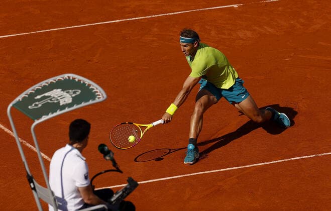 Mandatory Credit: Photo by Ella Ling Shutterstock (12956278ce) Rafael Nadal of Spain in action French Open Tennis, Day 6, Roland Garros, Paris, France - 27 May 2022 French Open Tennis, Day 6, Roland Garros, Paris, France - 27 May 2022  Copyright: xEllaxLing Shutterstockx 12956278ce