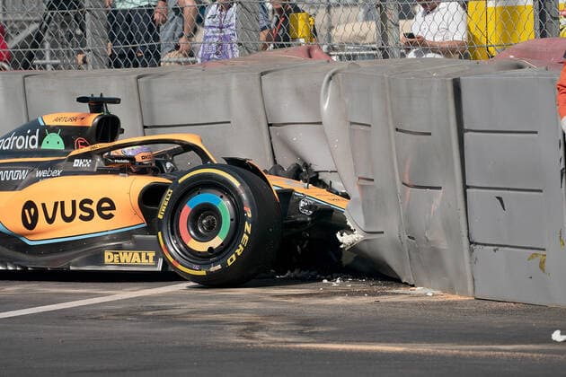 FORMULA 1 GRAND PRIX DE MONACO 2022 27 05 2022, Monaco Circuit, Monte Carlo, FORMULA 1 GRAND PRIX DE MONACO 2022 , in picture accident of Daniel Ricciardo AUS , McLaren F1 Team nordphotoxGmbHx xBratic nph00250