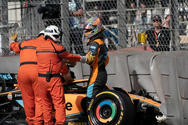 FORMULA 1 GRAND PRIX DE MONACO 2022 27 05 2022, Monaco Circuit, Monte Carlo, FORMULA 1 GRAND PRIX DE MONACO 2022 , in picture accident of Daniel Ricciardo AUS , McLaren F1 Team nordphotoxGmbHx xBratic nph00250