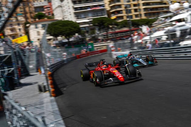 16 Charles Leclerc MCO, Scuderia Ferrari , 63 George Russell GBR, Mercedes AMG Petronas F1 Team , F1 Grand Prix of Monaco at Circuit de Monaco on May 27, 2022 in Monte Carlo, Monaco Photo by HOCH ZWEI Monte Carlo Monaco