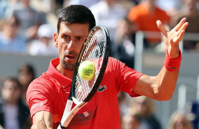 Top-seeded Novak Djokovic of Serbia plays against Aljaz Bedene of Slovenia during their French Tennis Open match at Roland Garros near Paris, France, on Friday May 27, 2022. Djokovic won 6-3, 6-3, 6-2.  PAR20220527109 MAYAxVIDON-WHITE