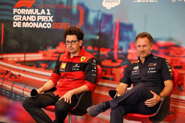 BINOTTO Mattia (ita), Managing Director of the Scuderia Ferrari, HORNER Christian (gbr), Team Principal of Red Bull Racing, portrait during the Formula 1 Grand Prix de Monaco 2022, 7th round of the 2022 FIA Formula One World Championship, WM, Weltmeisterschaft on the Circuit de Monaco, from May 27 to 29, 2022 in Monte-Carlo, Monaco - F1 - MONACO GRAND PRIX 2022 DPPI Panoramic MOY12163