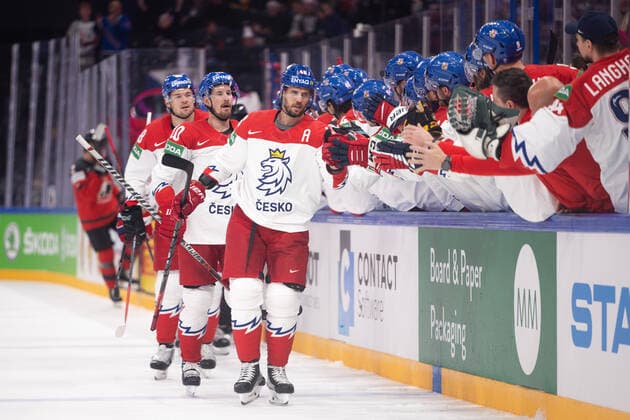 220528 David Krejci of Czech Republic celebrates the 0 1 goal during the 2022 IIHF Ice Hockey World Championship semifinal game between Canada and Czech Republic on May 28, 2022 in Tampere Photo Maxim Thore BILDBYRAN kod MT MT0406 ishockey ice hockey ishockey vm iihf ice hockey world championship kanada canada tjeckien czech republic bbeng semifinal jubel,  Copyright: MAXIMxTHORE BB220528MT053