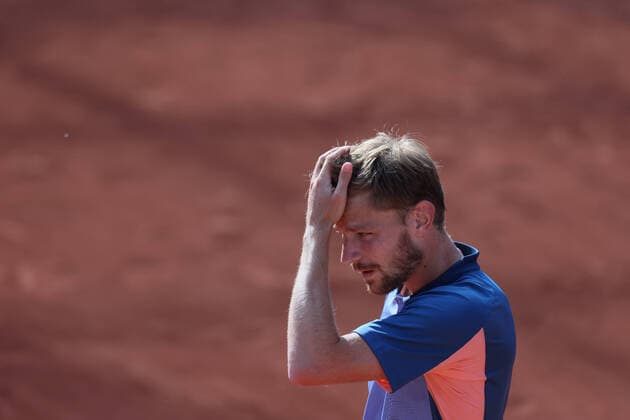 Belgian David Goffin reacts during a tennis match between Belgian Goffin and Polish Hurkacz, in the third round of the men s singles of the Roland Garros French Open tennis tournament, in Paris, France, Saturday 28 May 2022. This year s tournament takes place from 22 May to 5 June. BENOITxDOPPAGNE  x35581890x