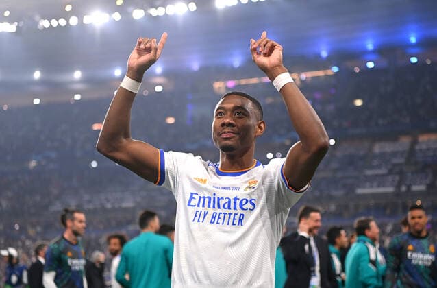 Football CHL FINALE 2021 2022 Final in Paris 28 05 2022 FC Liverpool Real Madrid David Alaba Real Madrid rejoices over the victory of the Champions League