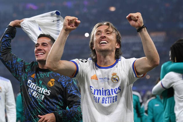 Football CHL FINALE 2021 2022 Final in Paris 28 05 2022 FC Liverpool Real Madrid Luka Modric Real Madrid rejoices over the victory of the Champions League
