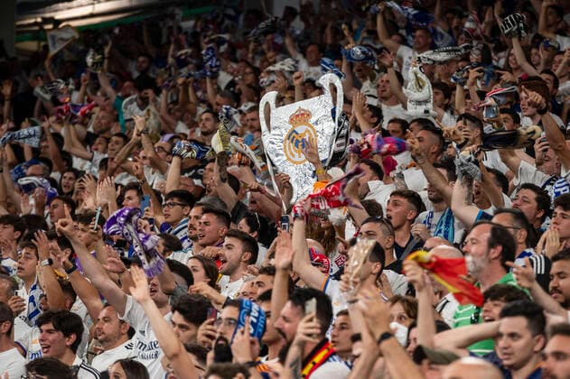 May 29, 2022, Madrid, Spain: Real Madrid fans watch live on large screens the 2022 UEFA Champions League final match between Liverpool and Real Madrid at the Santiago Bernabeu stadium in Madrid. Real Madrid won its 14th championship after beating Liverpool 1-0 at the Stade de France in Saint-Denis stadium in France. Madrid Spain - ZUMAs197 20220529_zaa_s197_020 Copyright: xMiguelxCandelax