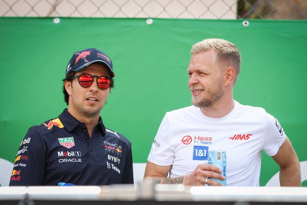 PEREZ Sergio (mex), Red Bull Racing RB18, MAGNUSSEN Kevin (dnk), Haas F1 Team VF-22 Ferrari, portrait during the Formula 1 Grand Prix de Monaco 2022, 7th round of the 2022 FIA Formula One World Championship, WM, Weltmeisterschaft on the Circuit de Monaco, from May 27 to 29, 2022 in Monte-Carlo, Monaco - F1 - MONACO GRAND PRIX 2022 - Race DPPI Panoramic 00122019_AV6_9941